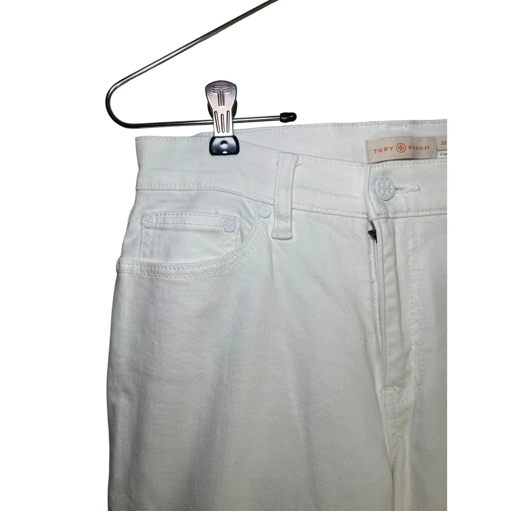 White Cropped Slim Jeans Women's 28 Tory Burch Designer Stretch Denim Preppy